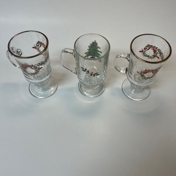 3 Glass Irish Coffee Mugs - 2 Vintage Libbey Holly Wreath & Gold Rim, 1 Vintage - Picture 2 of 8
